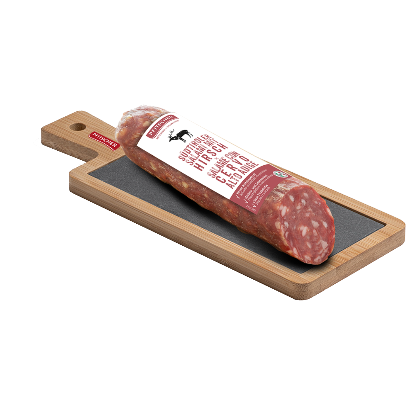 Confezione Regalo salame con cervo su tagliere in legno e ardesia