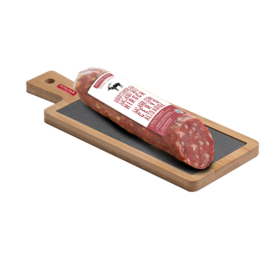 Confezione Regalo salame con cervo su tagliere in legno e ardesia