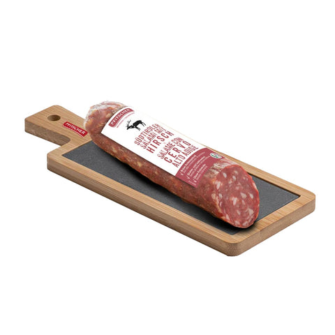 Confezione Regalo salame con cervo su tagliere in legno e ardesia